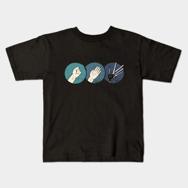 Rock, Paper, Scissorhands Kids T-Shirt by Gammaray